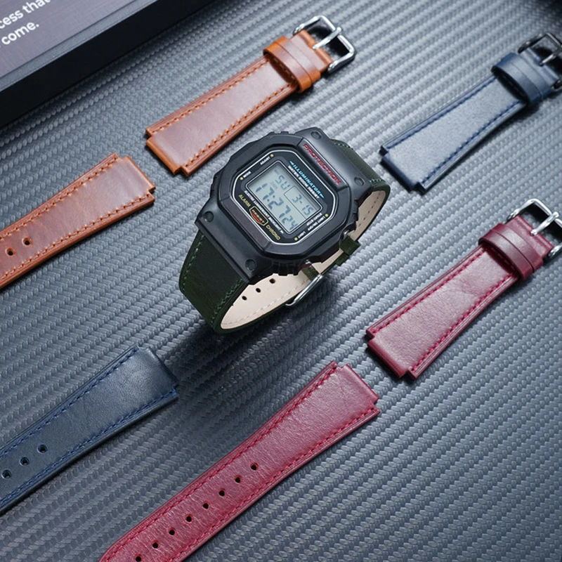 

Ремешок для часов Casio DW5600 GW-5000 GW-M5610, маленький квадратный выпуклый кожаный браслет в ретро-стиле для мужчин, 24 * 16 мм.