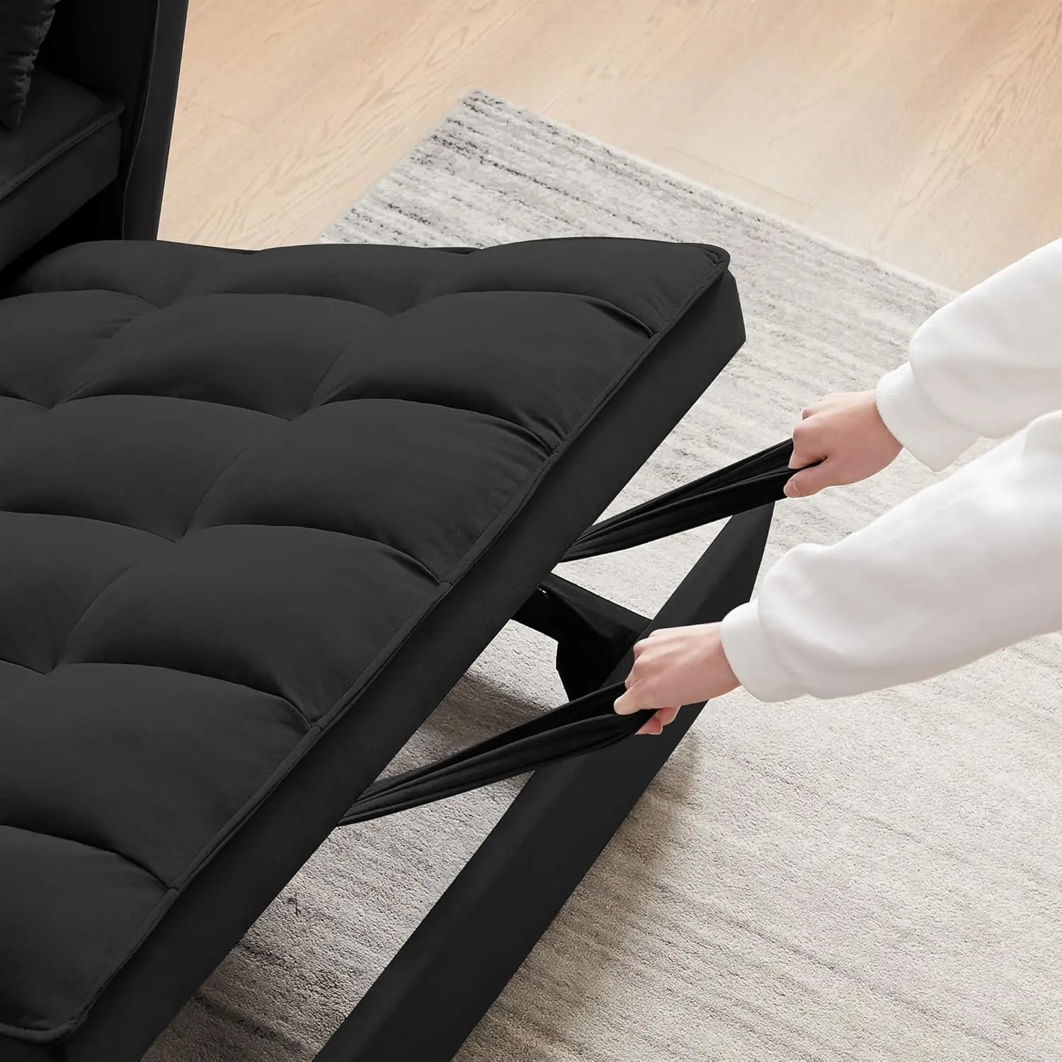 Sofá-cama, cama removível 3 em 1 conversível de 55 polegadas com bolsos laterais Sofá-cama de tecido de veludo com B ajustável