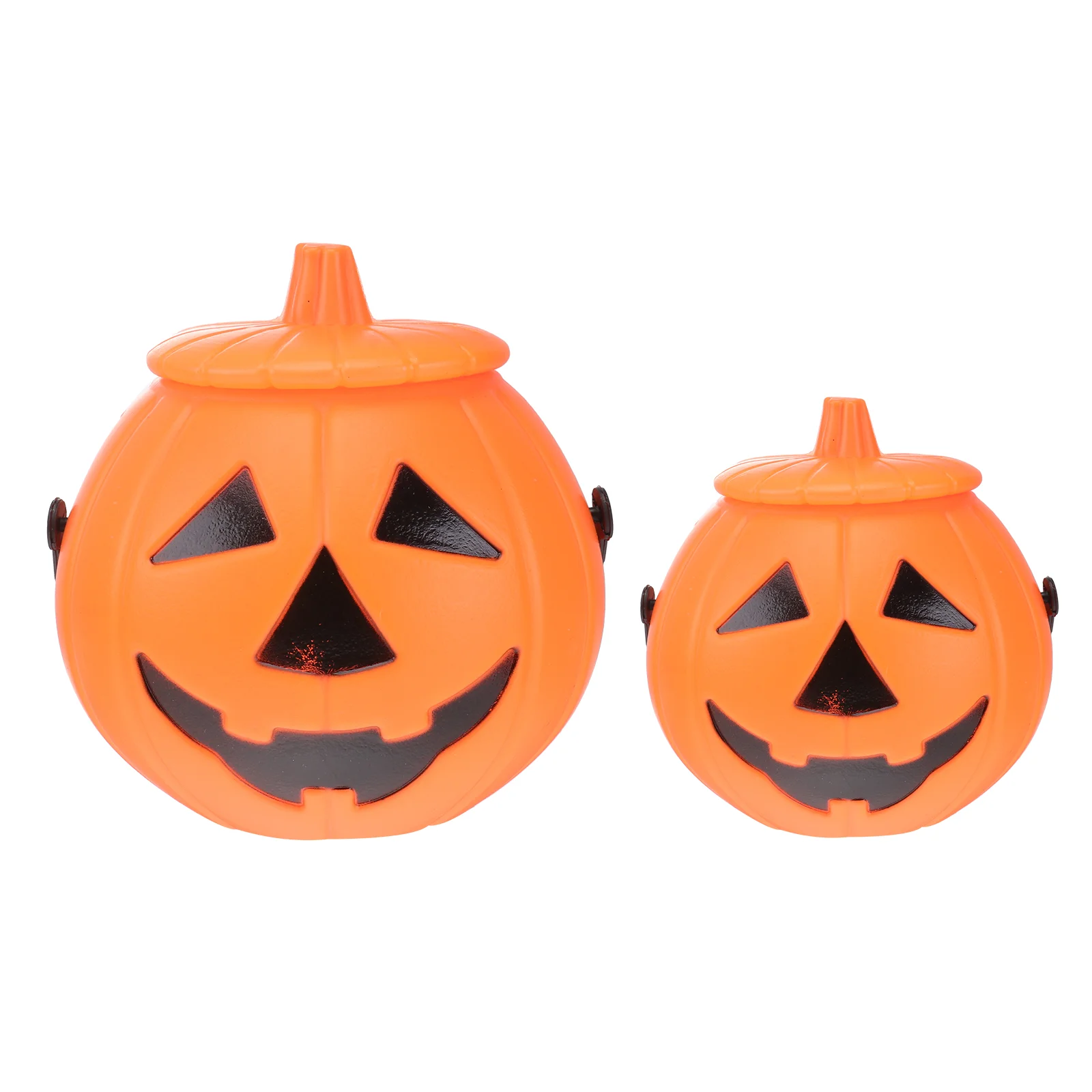 

2pcs Halloween Festival Pumpkin Shaped Bucket Candy Toy Holder Buckets With Lid Glowing Hand Strap Cover Portable Bucket