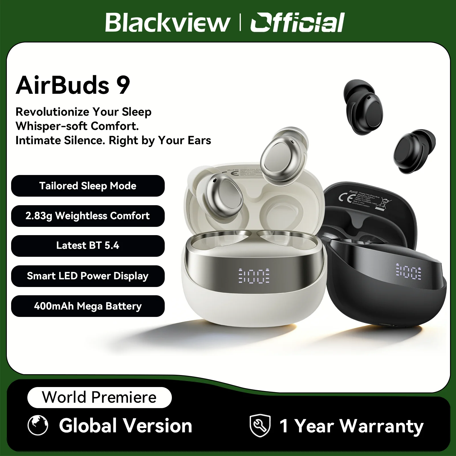 Blackview AirBuds 9 Headset TWS Wireless Earphones Touch Control Headphone With Microphone 400mAh Bluetooth 5.4 Heasets