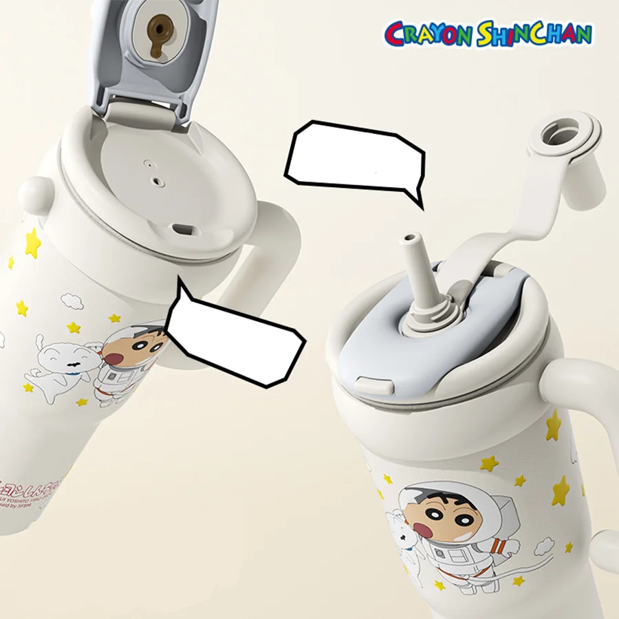 

Изолированная чашка Crayon Shin-Chan, соломенная чашка большой емкости, кофейная чашка из нержавеющей стали 316, женская офисная чашка для льда, автомобильная милая дорогоценная новая модель