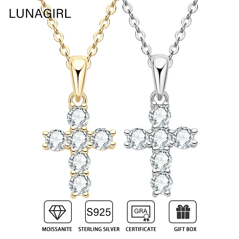 D Color Real Moissanite Jesus Cross Diamond Pendant Necklaces Set for Men Women 925 Sterling Silver Trendy Luxury Jewelry Gifts