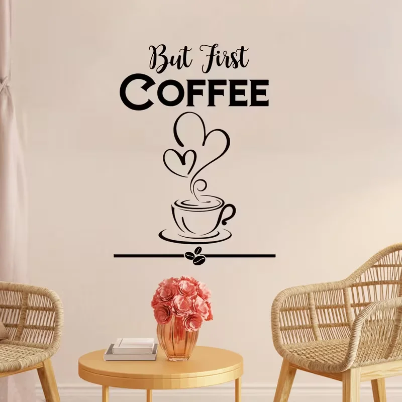 1 Set Self-Adhesive Coffee-Themed Decals Suitable for Room Decor - Removable PVC Vinyl Stickers with Fun Coffee Phrases, Spray-P