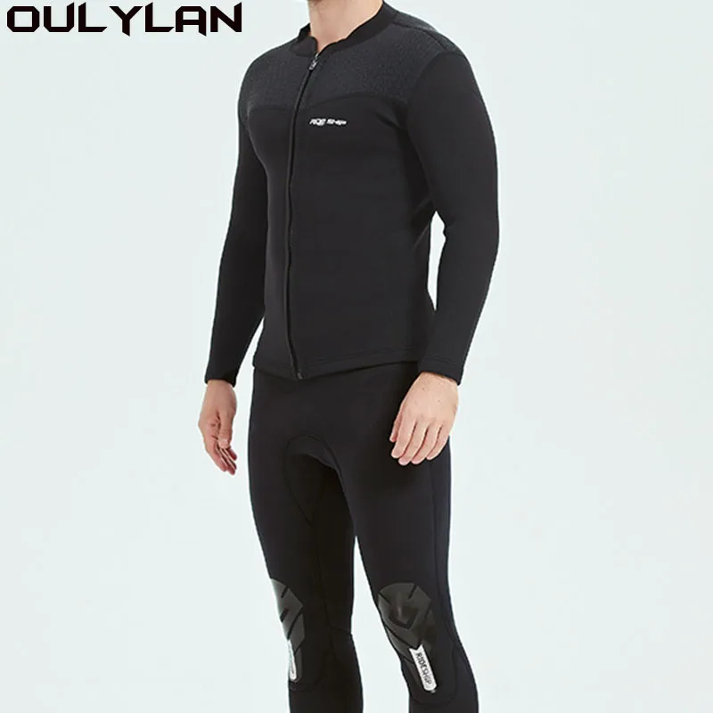 Oulylan 3MM Diving Suit Jacket  Long Sleeve Wetsuit Swimwear Snorkeling Coat Male Surf Winter Thermal Glue Bonding Tops for Men