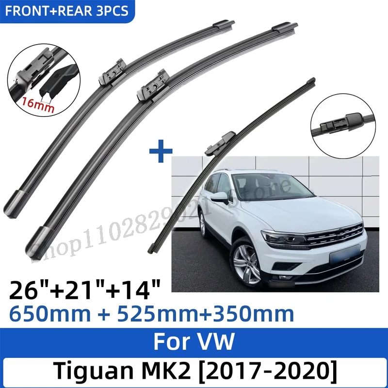 

3PCS For VW Tiguan MK2 2017-2020 26"+21"+14" Front Rear Wiper Blades Windshield Windscreen Window Cutter Accessories 2019 2020