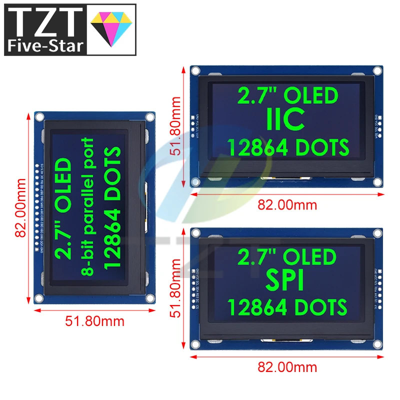 2.7 Inch OLED LCD Display 128x64 Drives SSD1327 IIC / SPI / 8-bit Parallel Port For Arduino