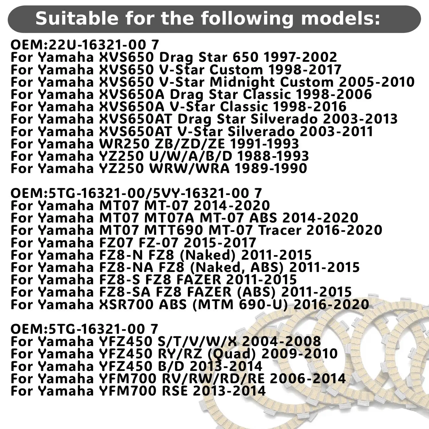 For Yamaha MT07 MT-07 MT07A ABS FZ07 FZ-07 FZ8-N FZ8 FZ8-NA FZ8-S FZ8-SA FZ8 FAZER XSR700 ABS Motorcycle Friction Clutch Discs