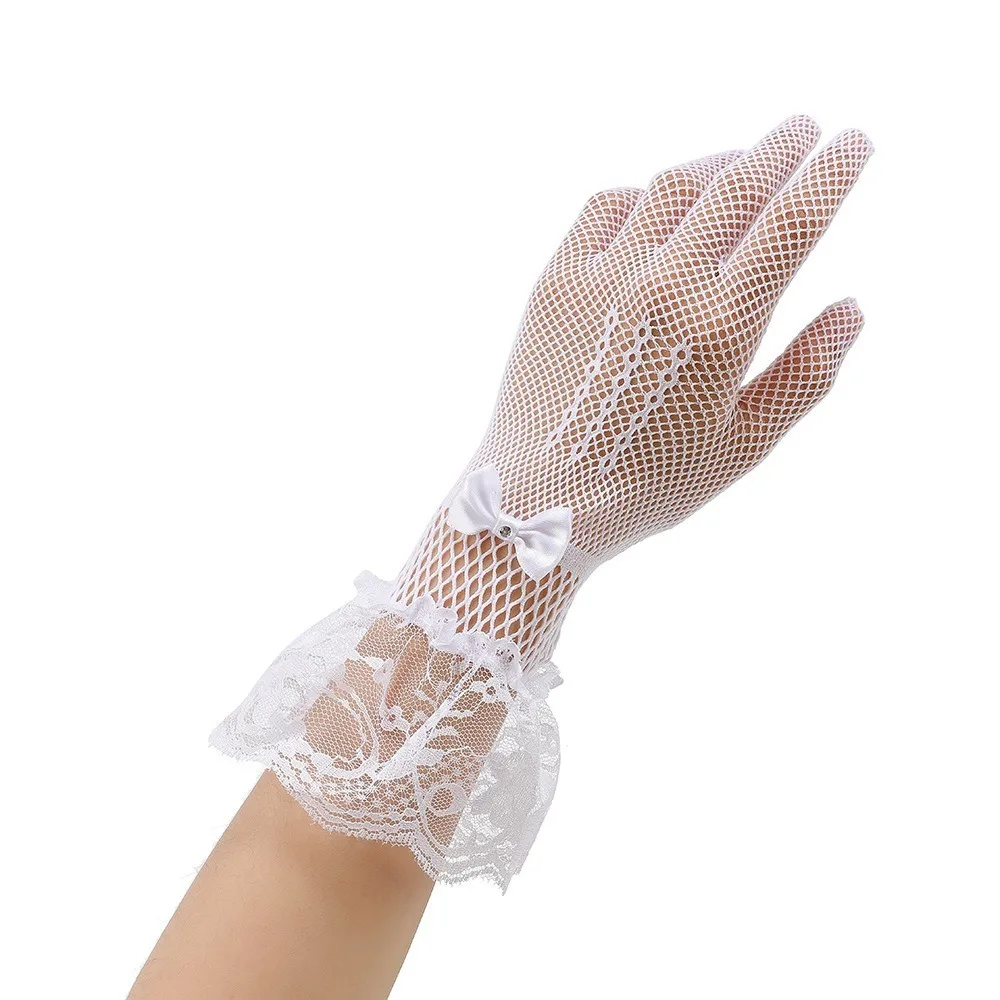 New Lace Fishnet Gloves Stretchy Mesh Bride Gloves Bow Design Breathable Stage Performance Gloves Ladies