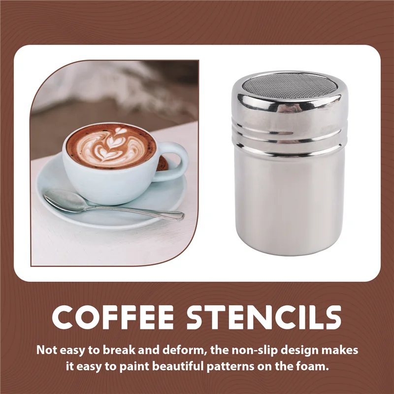 AD23-كاكاو شاكر، مسحوق القهوة شاكر 16 قطعة استنسل كابتشينو القهوة وقلم باريستا لبودرة الكابتشينو والسكر لاتيه، إلخ