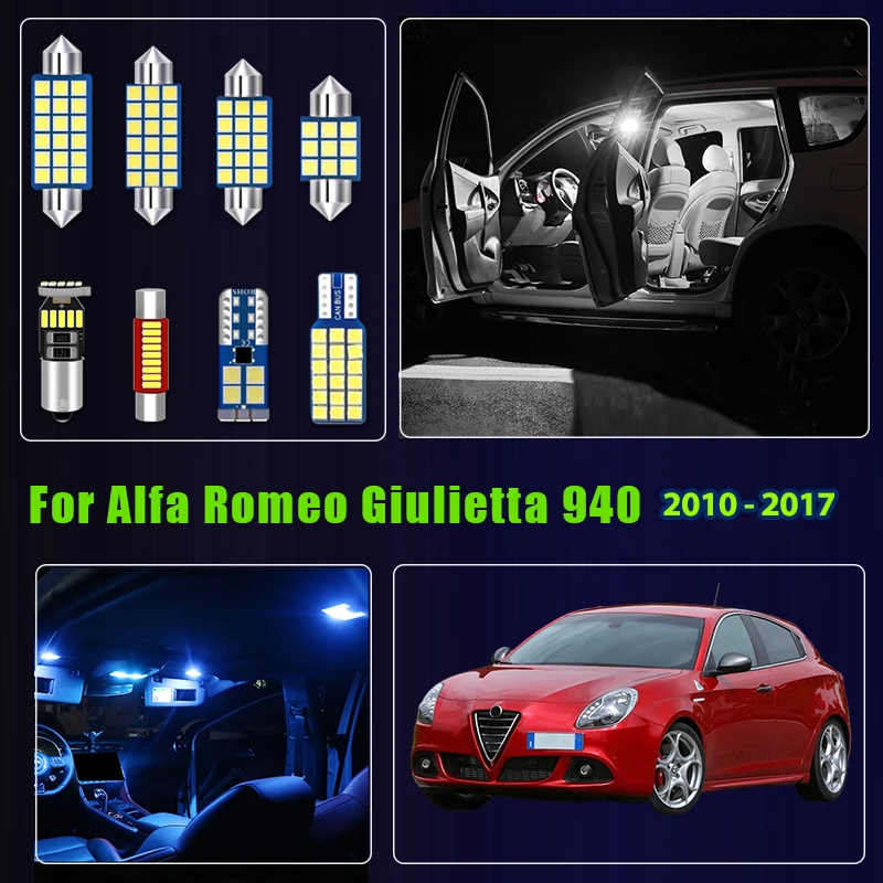 

Для Alfa Romeo Giulietta 940 2010-2017: Комплект из 14 светодиодных ламп для салона (светильники для чтения, зеркала, багажника, дверей) и аксессуары