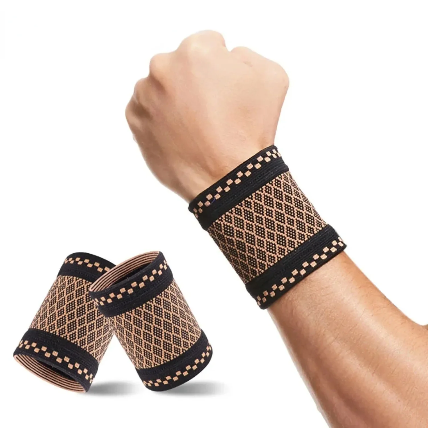 1Pair Copper Wrist Guard Professional Sports Fitness Wrist Brace Support Wrist Protector Elastic Knitted Compression Wristband