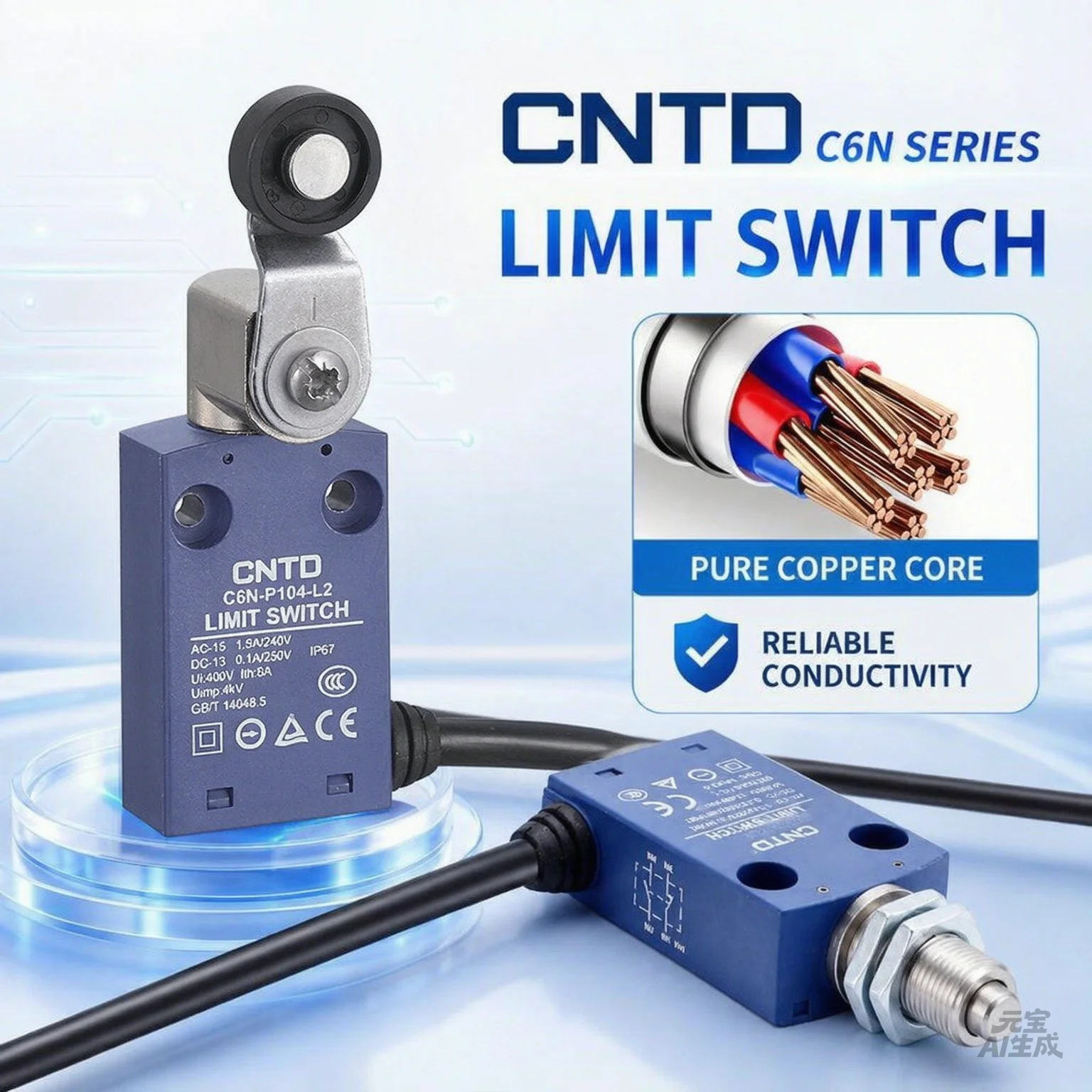 CNTD Travel Limit Switch C6N-P104 Resin Ball swing rod Actuator Self-reset Waterproof IP67 1m 2m 3m Cable Length silver contact