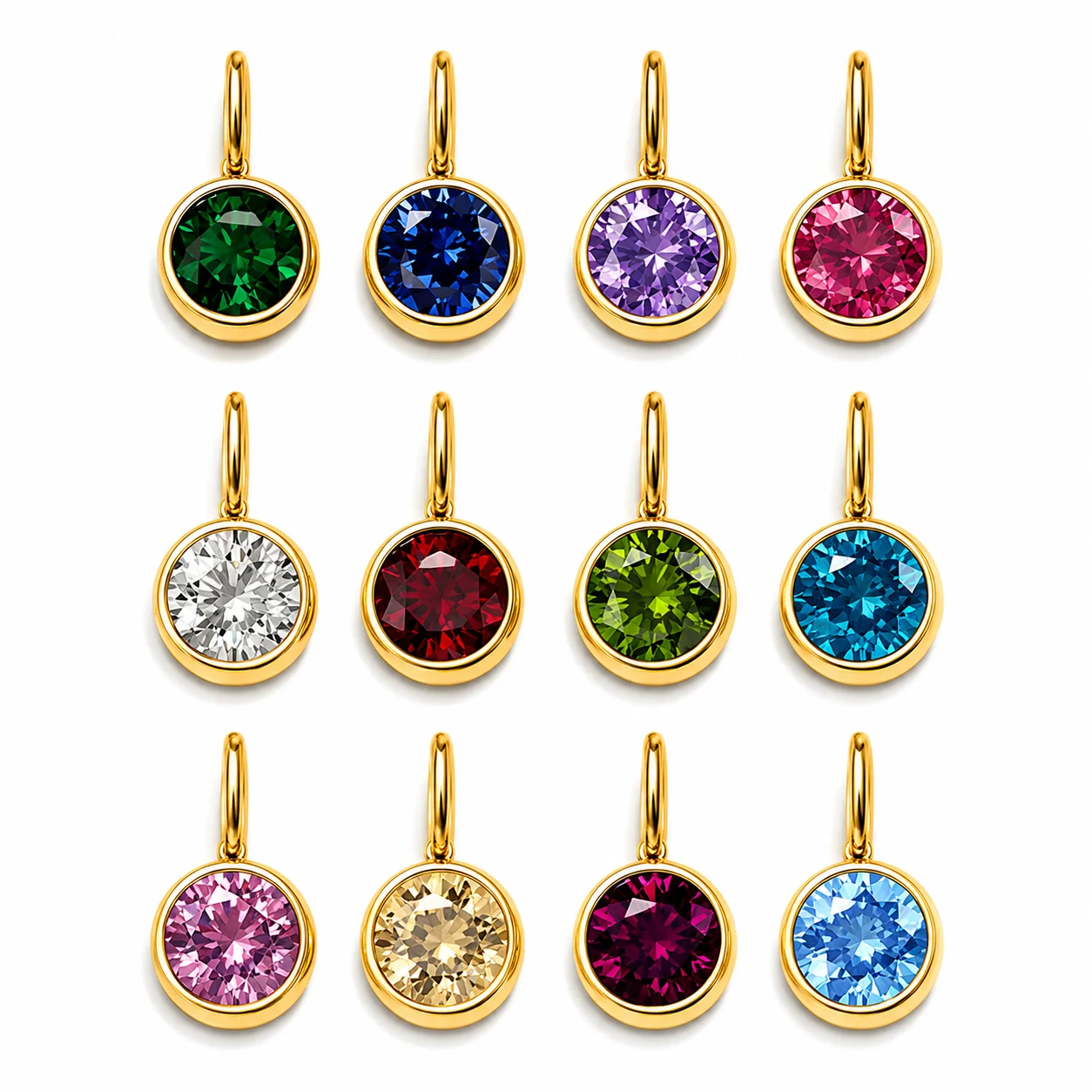 St-Delan 14K Gold Plated 8mm Round Birthstone Charms Stainless Steel 12 Colors Crystal Pendant for DIY Necklace Jewelry Making