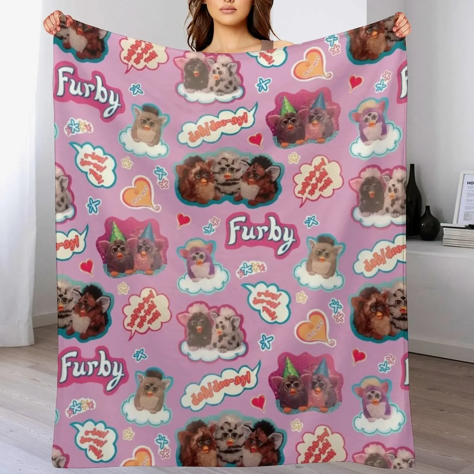 

Authentic Vintage Y2K Furby Pack / Pattern Throw Blanket Thermal Luxury Blankets