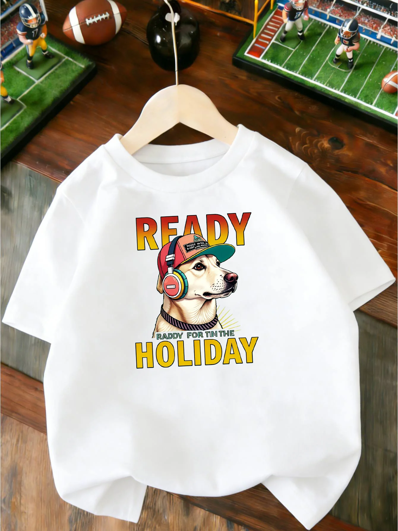 Fashion Cap Puppy Ready For Holiday Graphic T Shirt Boys Girls Casual Short Sleeve Tee Family Matching Soft Cotton Kids Tops