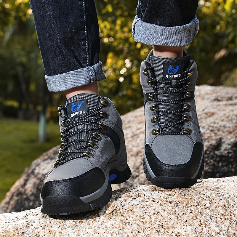 Hiking Shoes Men PU Outdoor Camping Anti-collision Climbing Shoe Lace Up Climbing Trekking Sneakers