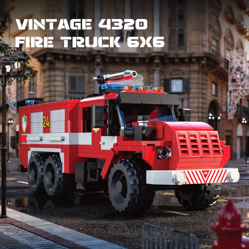 472 stücke Vintage 4320 Feuerwehrauto 6X6 Bausteine Set Montage MOC Stadt Auto Modell Ziegel Spielzeug für Kinder pädagogisches Spielzeug Geschenke