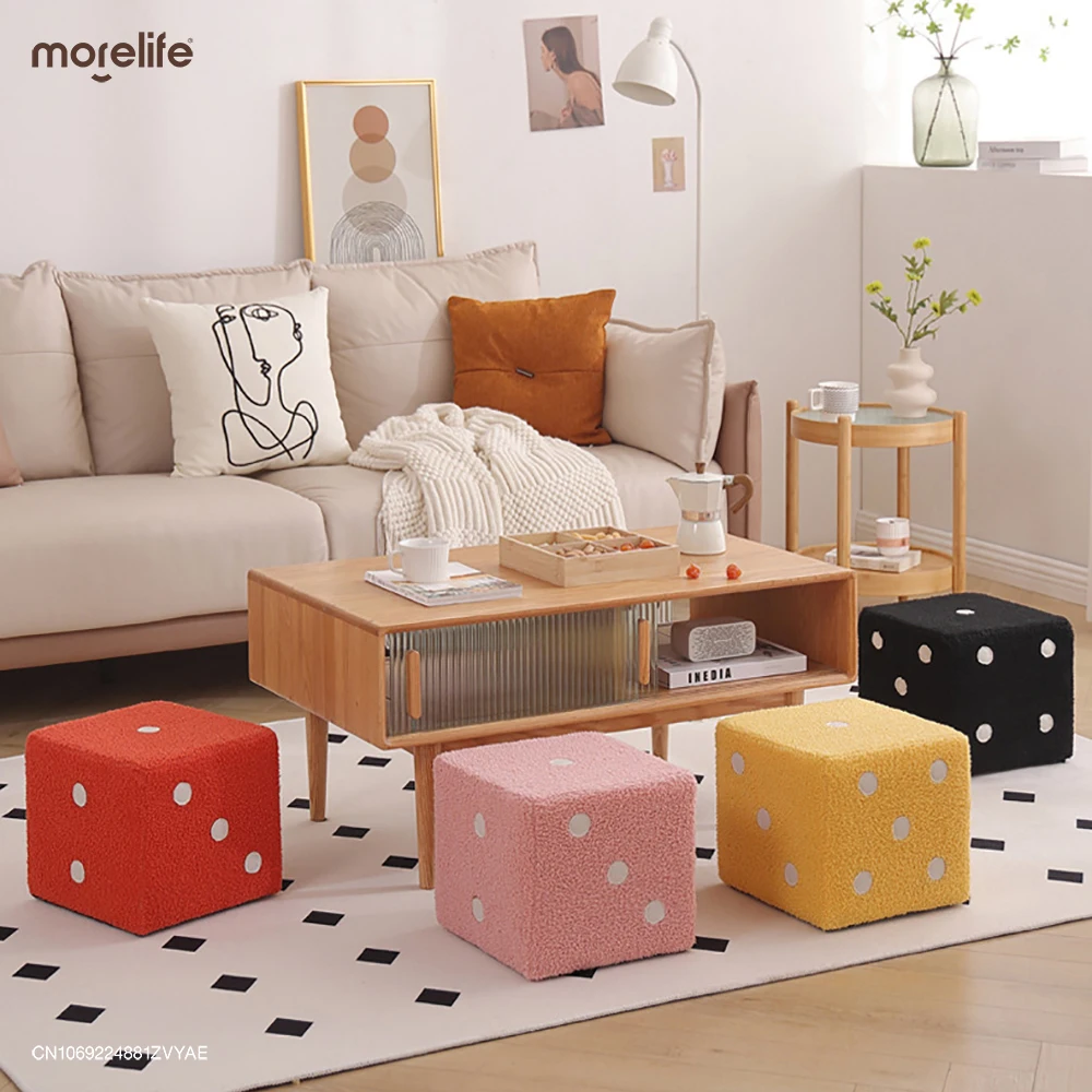 Modern Creative Dice Fun Footstool Black/white/pink Living Room Cashmere Lamb Shoe Changing Stools Ottomans Decoration Furniture