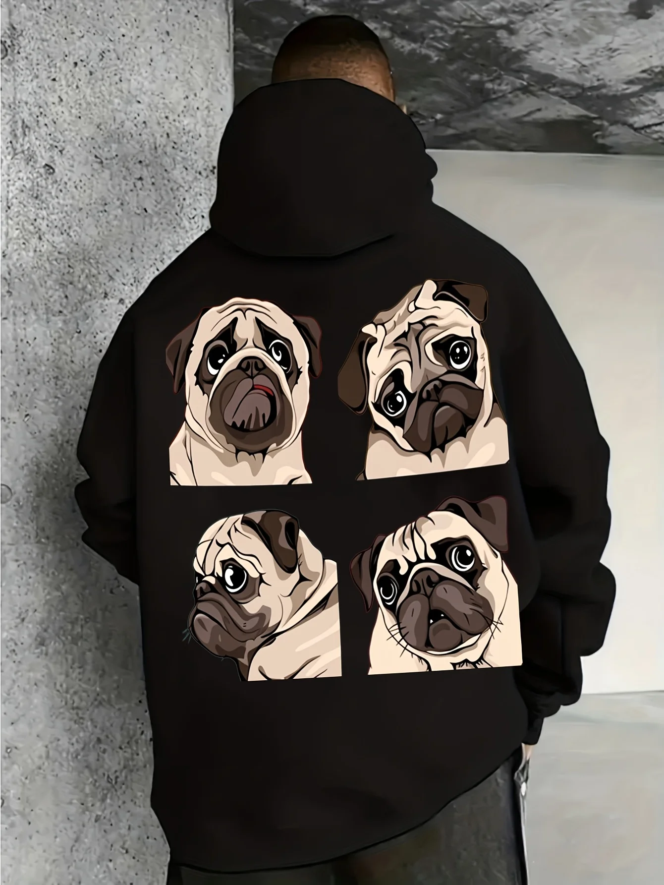 Men's Hooded Sweatshirt with Fun Pug Dog Lover Pet Pattern Print, Long Sleeve Pullover, Plus Size