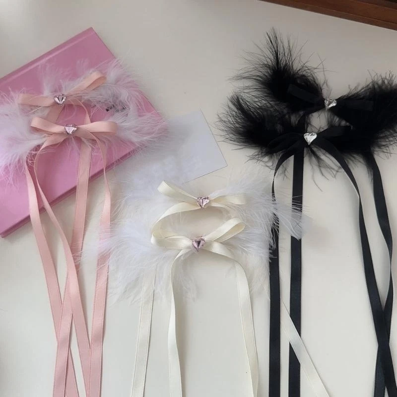 

652F Gothic Bows Hair Clip 2000s Trend Side Clip Bows Wing Heart Bowknot Balletcore Sweet Cool Photo Props