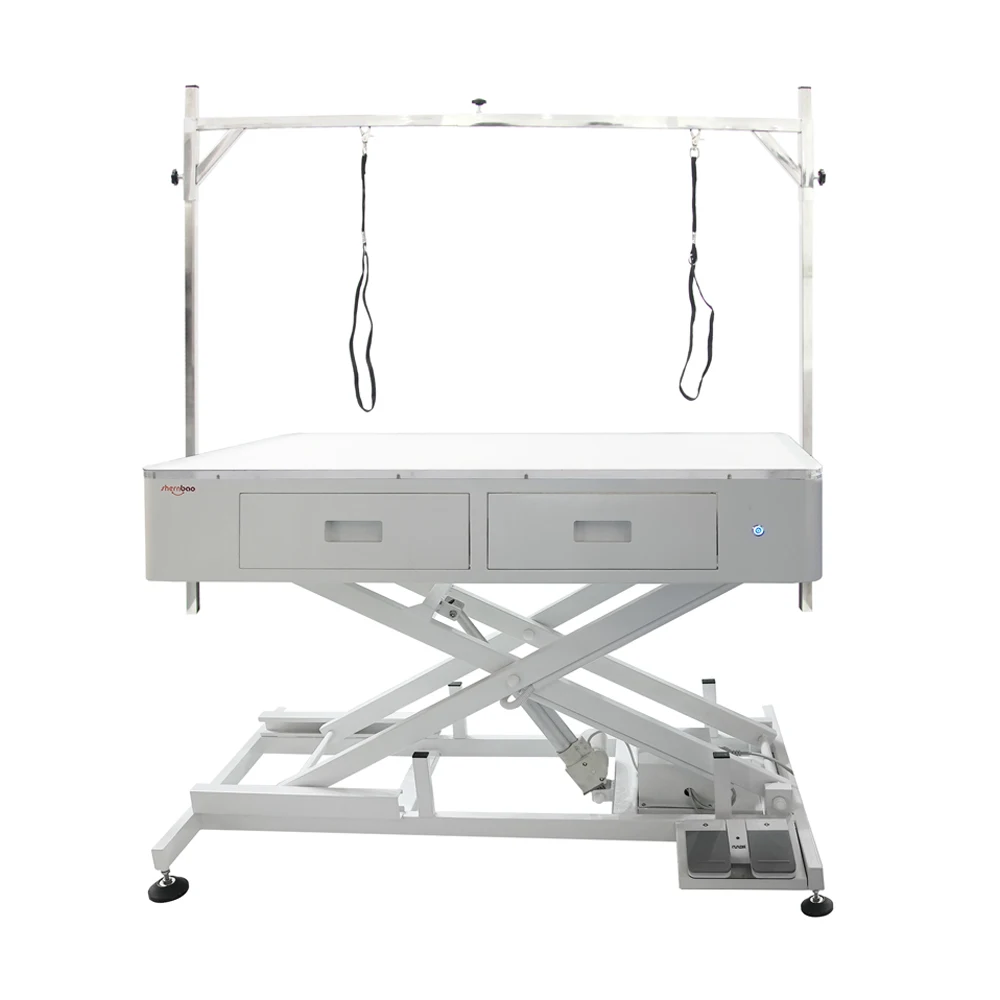 Electric LED Chargeable Pet Grooming Table, 4 Drawers, Iron Frame, Adjustable Height, Professional Dog Grooming Station