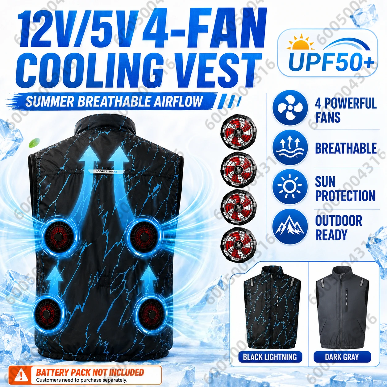 Fishing Kit Compact - 12V/5V 4-Fan Air Cooling Vest for