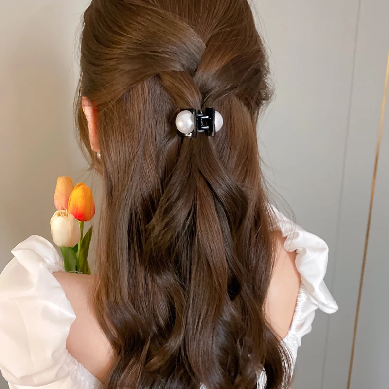 2 Pcs Mini Round Imitation Pearl Hair Claw Clips for Women Cute Fringe Acylic Hairpins Hair Accessories Sets Wholesale M1 image 5