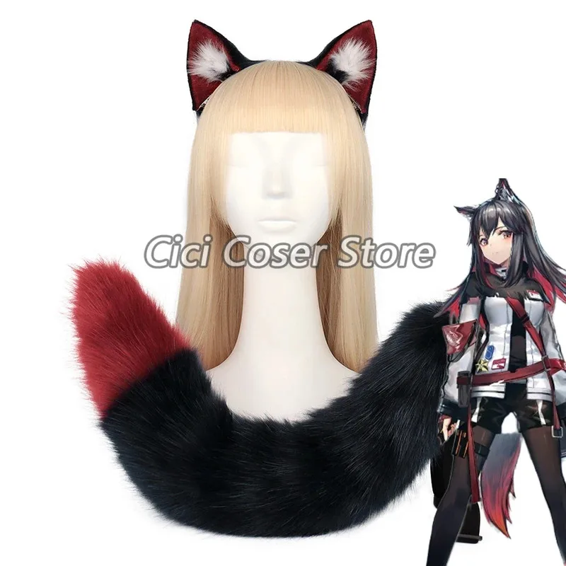 

qq28LQGame Arknights Texas Cosplay and Ears Headwear Men Women Halloween Party Carnival Role Play Props Wolf Tail Black Red