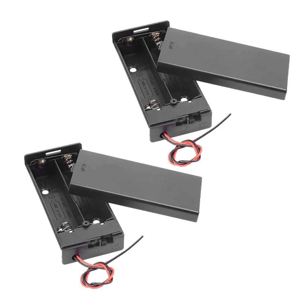 2 Set 2 x 18650 Battery Holder Base Box with ON/Off Switch and Wire and Cover 7.4V