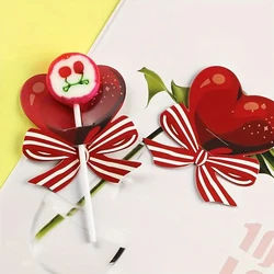 50pcs Red Heart Bow Lollipop Decorative Card Valentine's Day Wedding Party DIY Decoration Greeting Cards