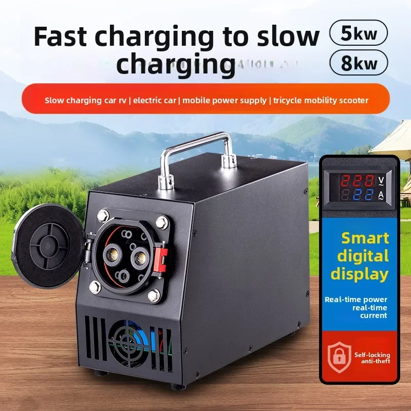 9-Hole DC Fast Charging Pile, 220V AC-DC Integrated Charging Station for RV Fast and Slow Charging