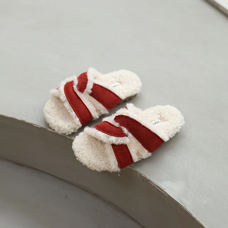 

Winter Kids Open-toe Slippers New Fashion Children's Warm Causal Slip-on Cotton Slipper Soft Furry Girls Plush Slippers Non-slip