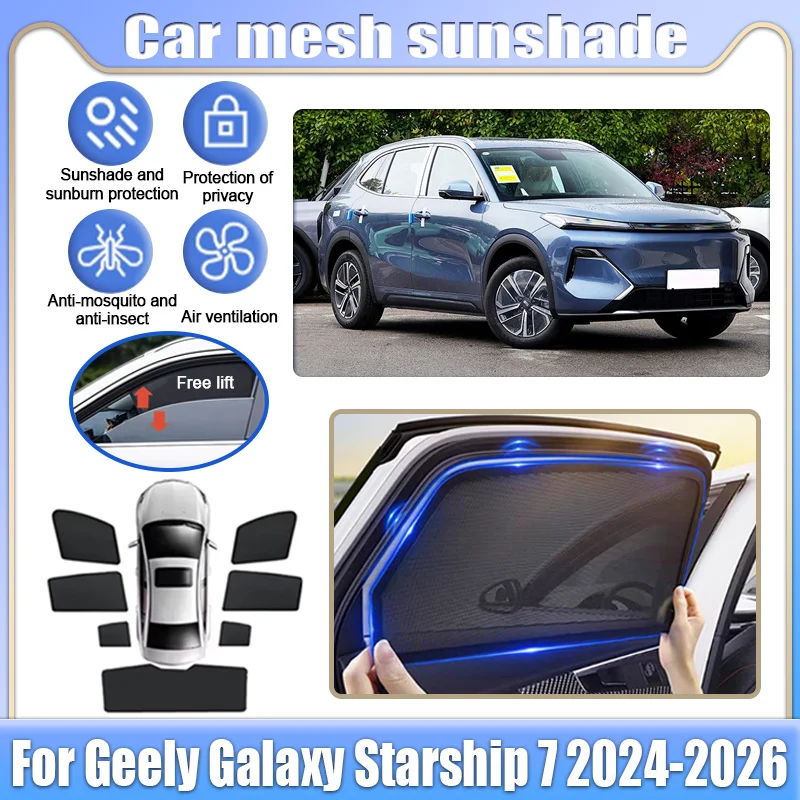 Car Mesh Shades For Geely Galaxy Starship 7 Emi 2024-2026 EX5 Starray EM-i Accessories Window Sunshade Sunscreen Privacy Curtain