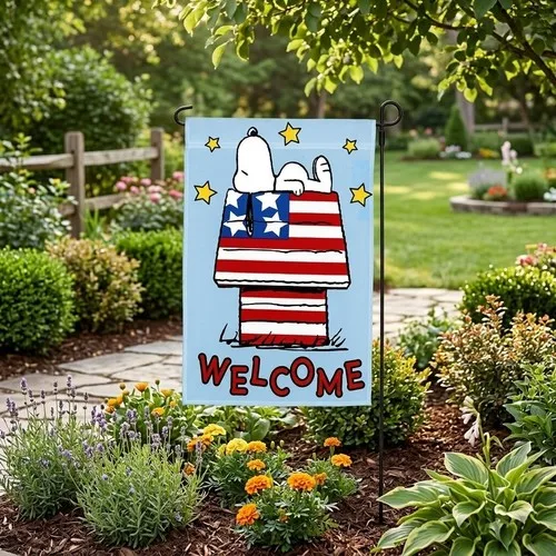 New PEANUTS I Love the USA Snoopy Patriotic Welcome  Garden Flag GT18 TTN