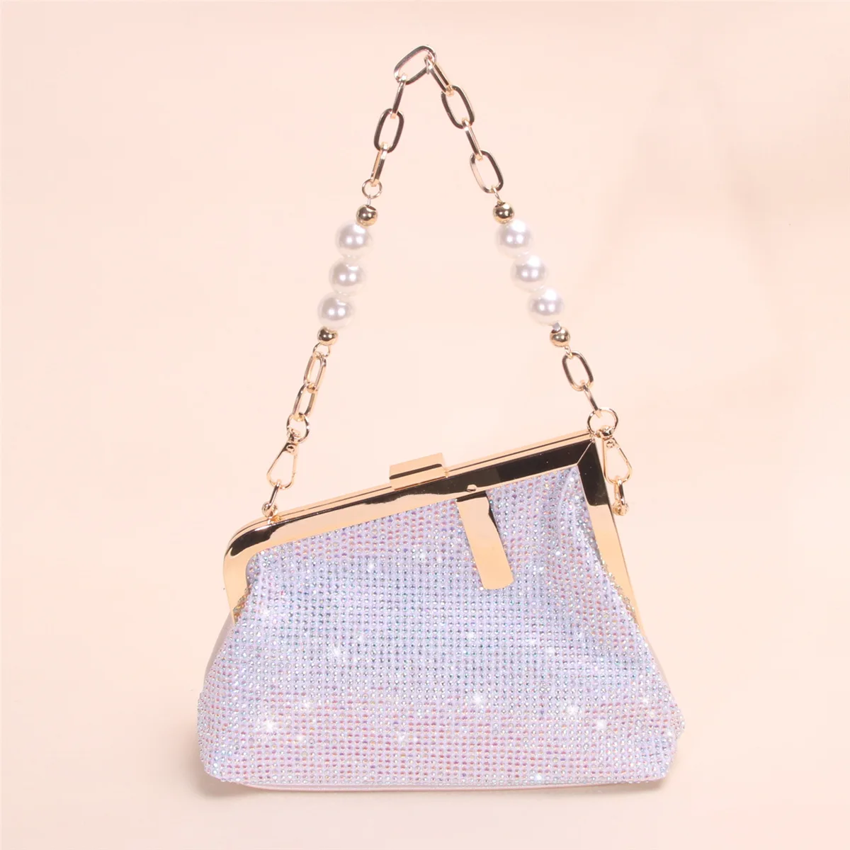 Full diamond dinner bag light luxury pearl chain mouth gold clip clutch bag wedding banquet messenger dress bag