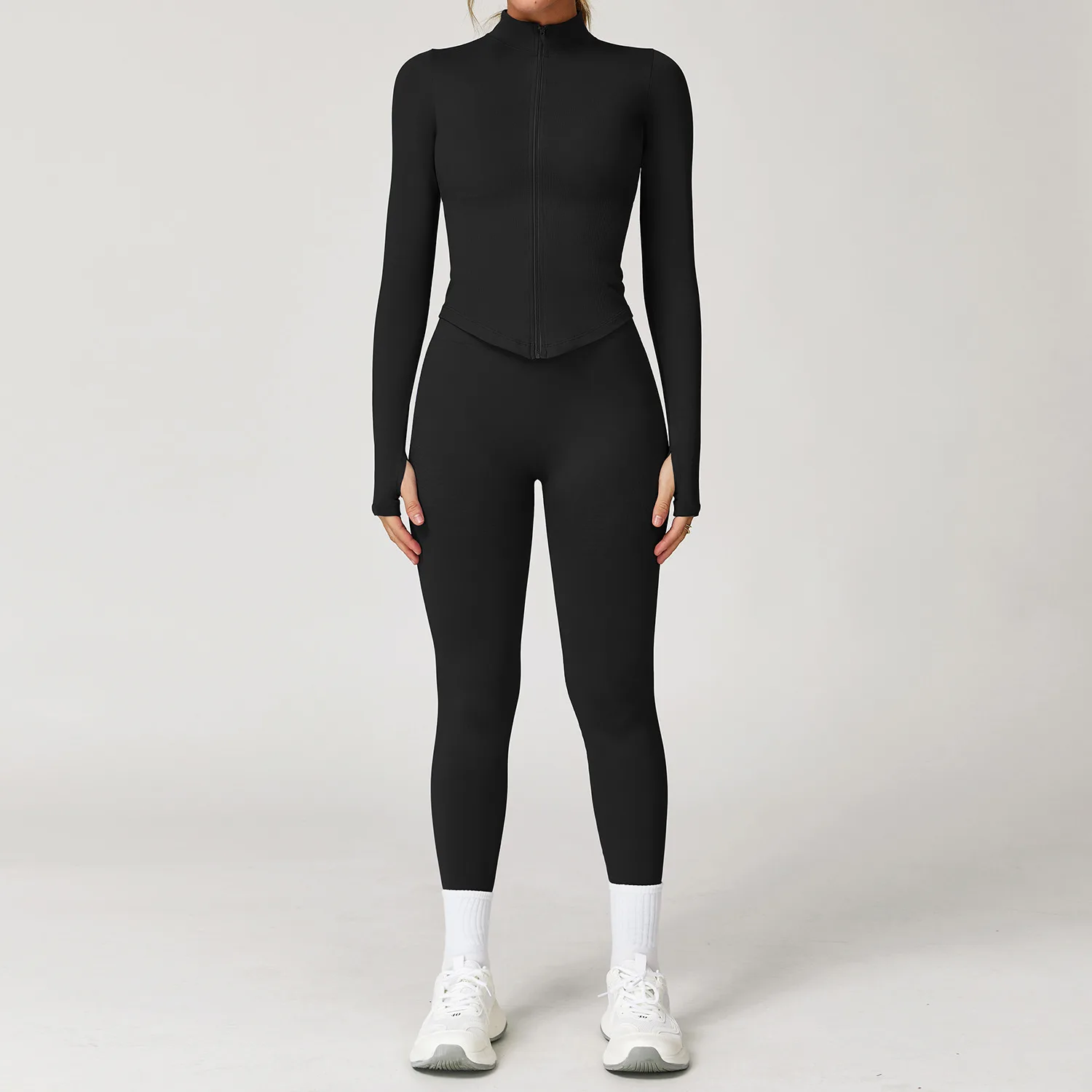 Custom LOGO women's seamless yoga sportswear threaded waist and hip fitness clothing two-piece set view 4