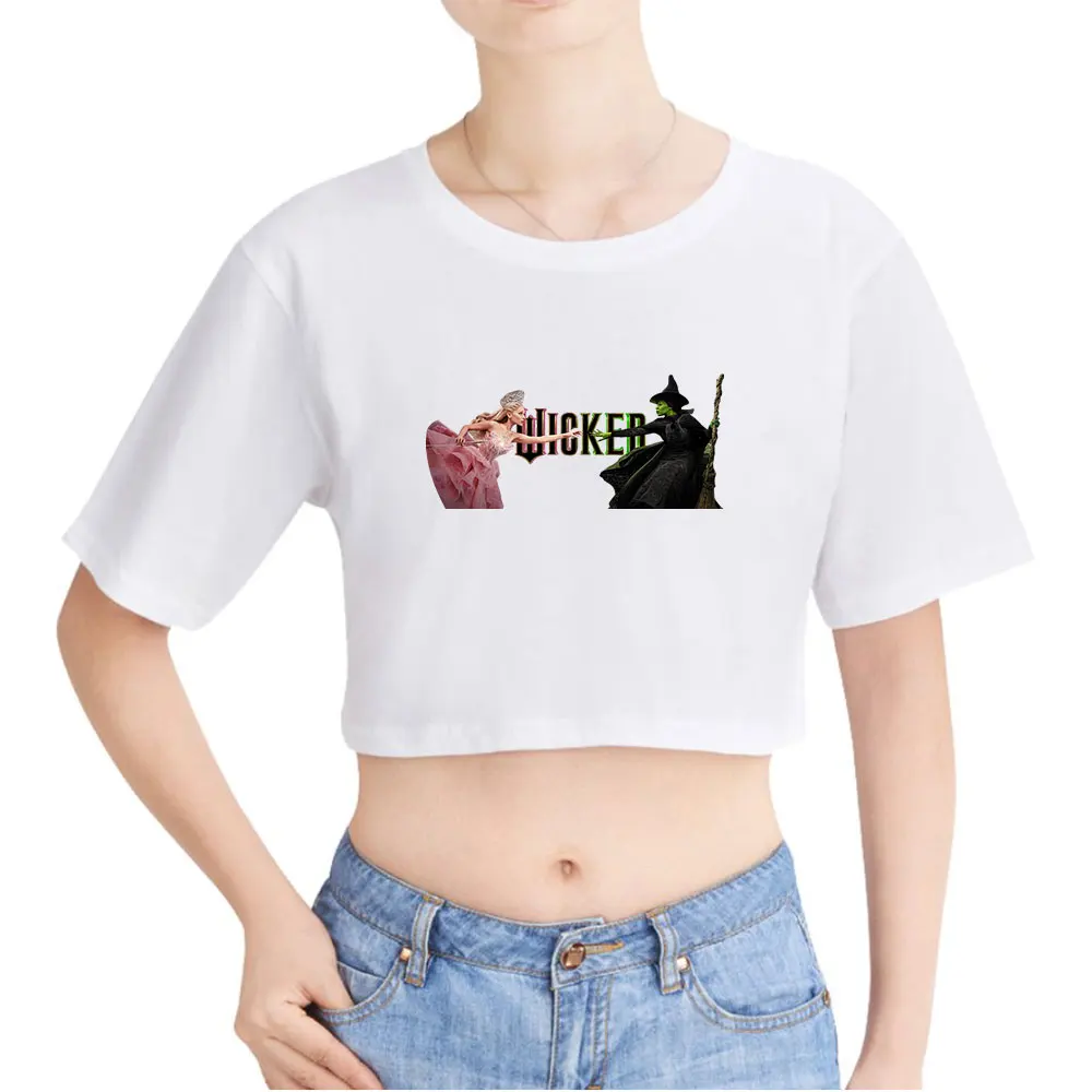 Wicked Elphaba and Glinda Vintage 90s Crop Top Exposed Navel T-Shirt Oversize ONeck Tops Women Funny Tshirt Fashion