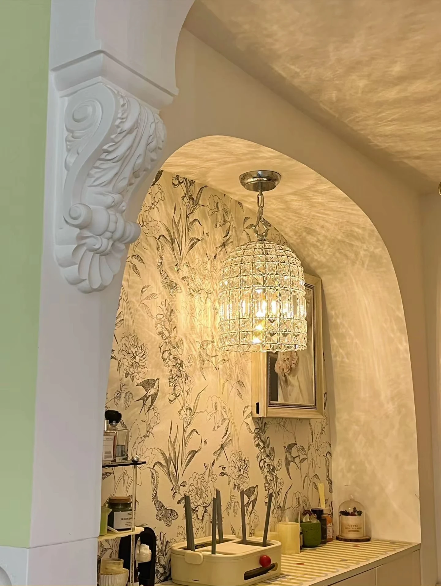 French Style Led Crystal Entrance Light Retro Home Decoration Living Room Bedroom Hallway Staircase Wardrobe Lighting Fixtures