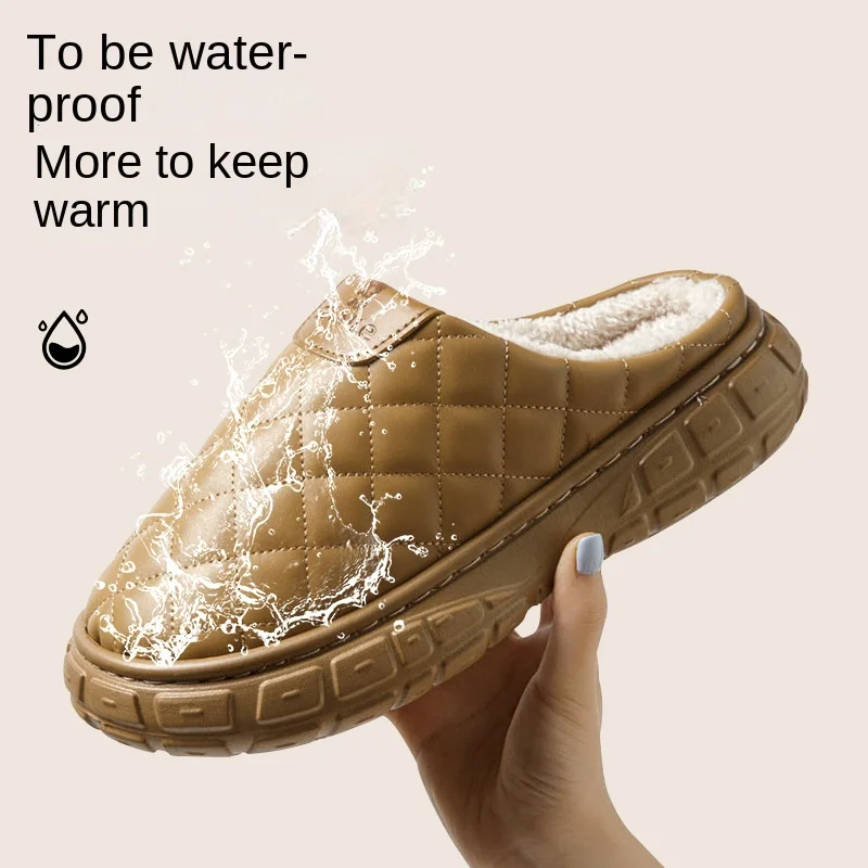 Women Cotton Slippers Winter 2024 New Thick Soled Waterproof Platform Indoor Warm Home Anti Slip Men Comfortable Plush Slippers