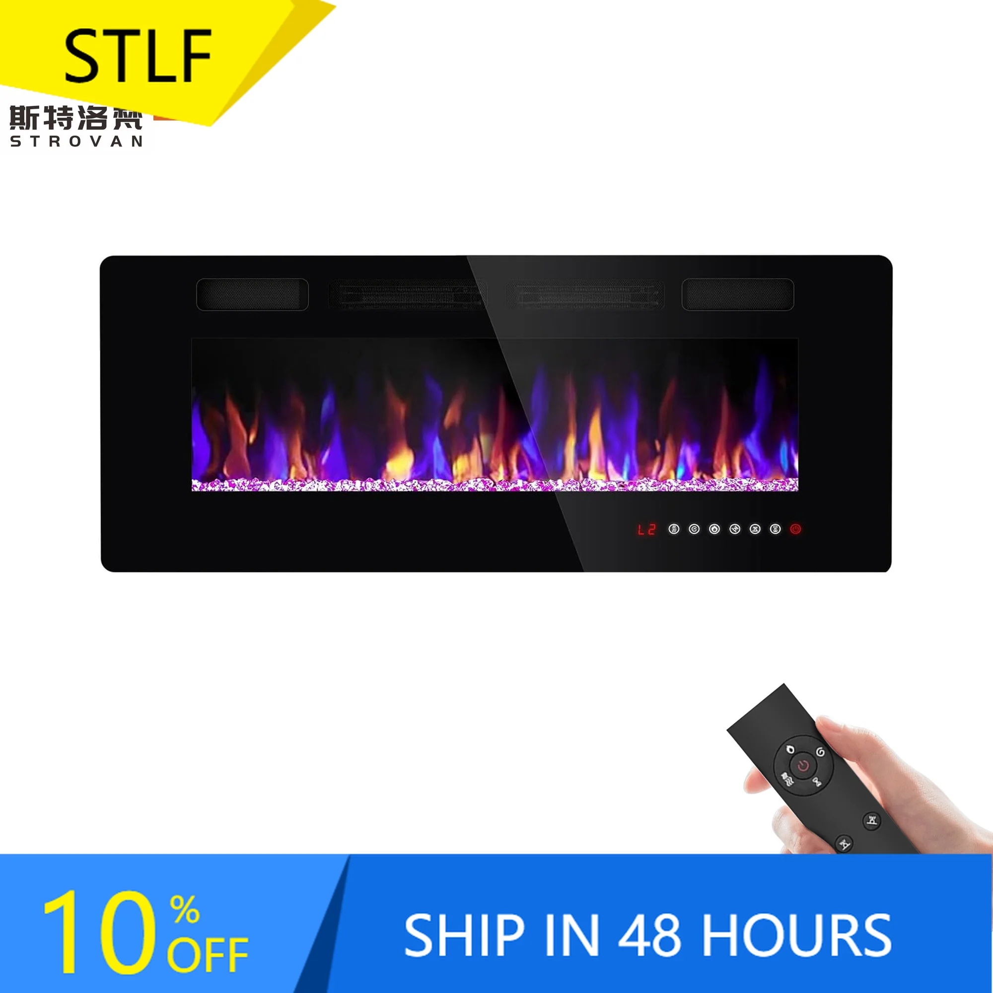 

ZXHK Pansee 50in Modern Fireplace Insert Wall-Mounted Electric Heater Realistic Flame Effect Energy-Saving App-Controlled Househ