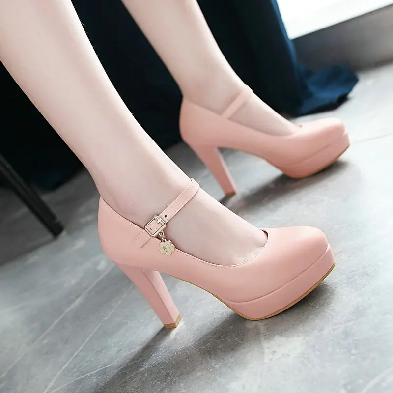 Extra Big Size 45 46 47 Round Toe Platform Shallow High Heel Pumps Pink White Cosplay Lovely Mary Janes Stiletto Heels Shoes view 3