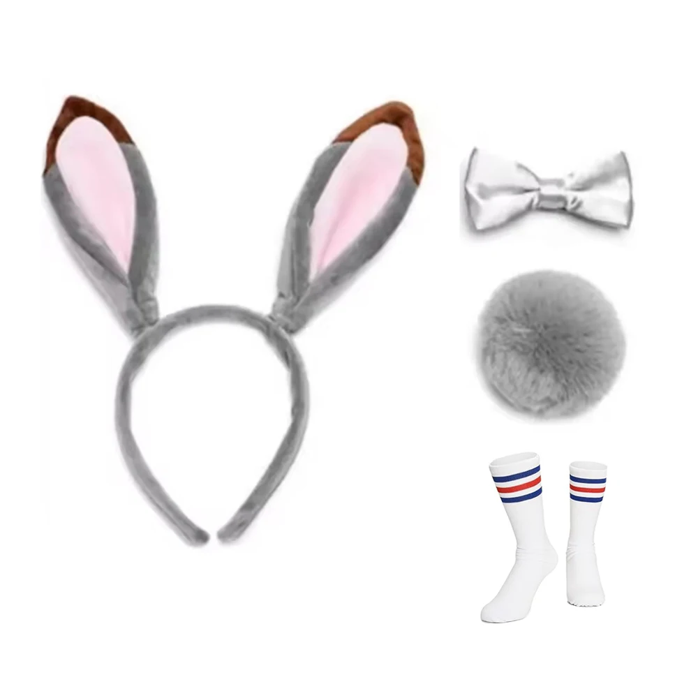 

4 шт./компл. повязка на голову с заячьими ушками, носки с галстуком и хвостом для Хэллоуина, аксессуар кролика, костюм