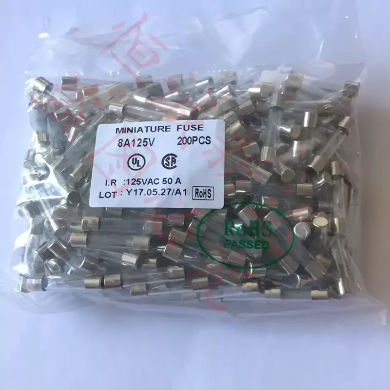 10-100pcs 6x30 glass fuse tube 8A 125V imported machine fuse 6 * 30mm 110V DC voltage