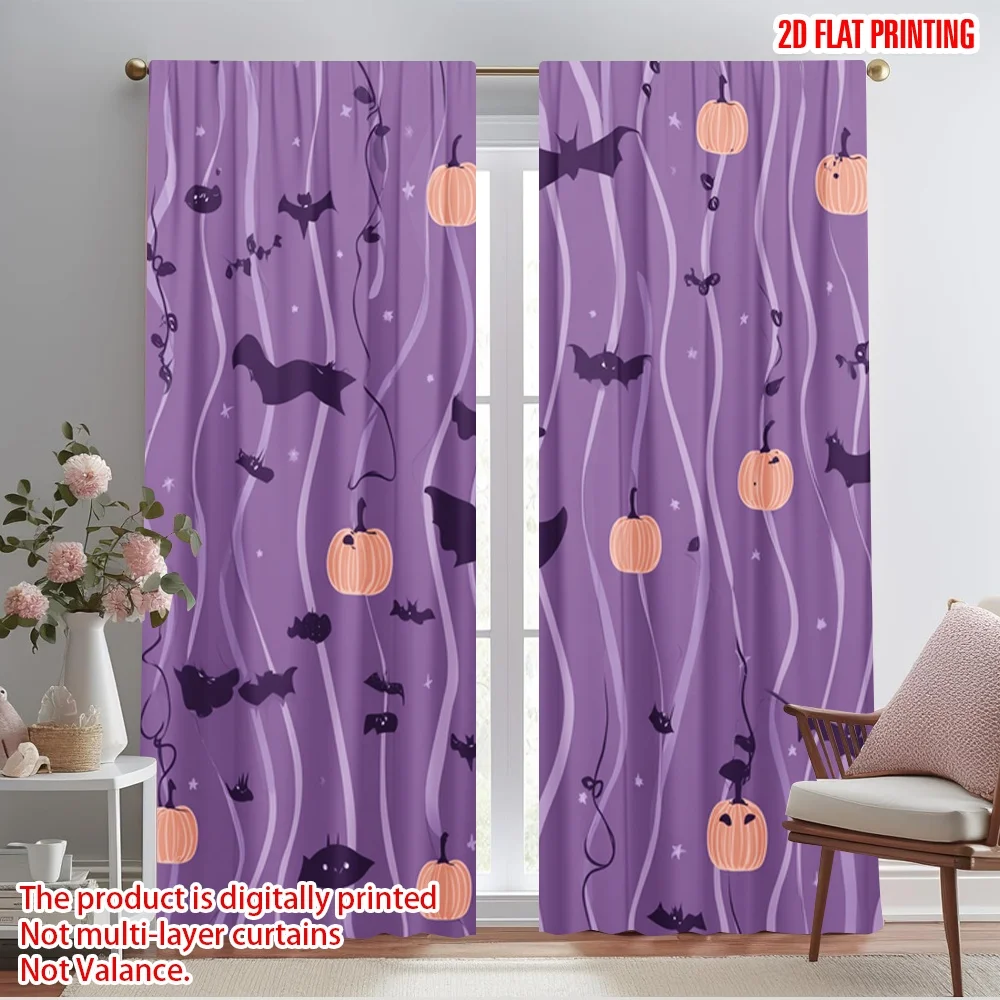 2pcs,2D plane printing Popular Curtains Halloween Icons Flight Versatile Polyester Fabric (without rod) Outdoor Decorations for
