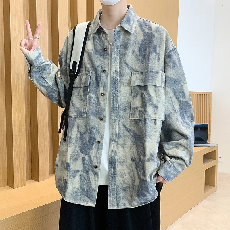 

Retro American Sle Men's Long Sve Loose Fit Casual irt Faionable Haome Trendy Brand Outerwear High End Feeling