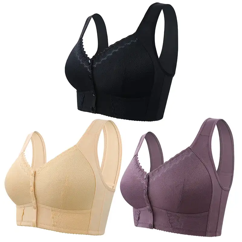 New Front Closure Bra Women Fitness Vest Bras Breathable Mom Back Underwear Large Size Sleep Bra Anti-sagging Gathered Underwear