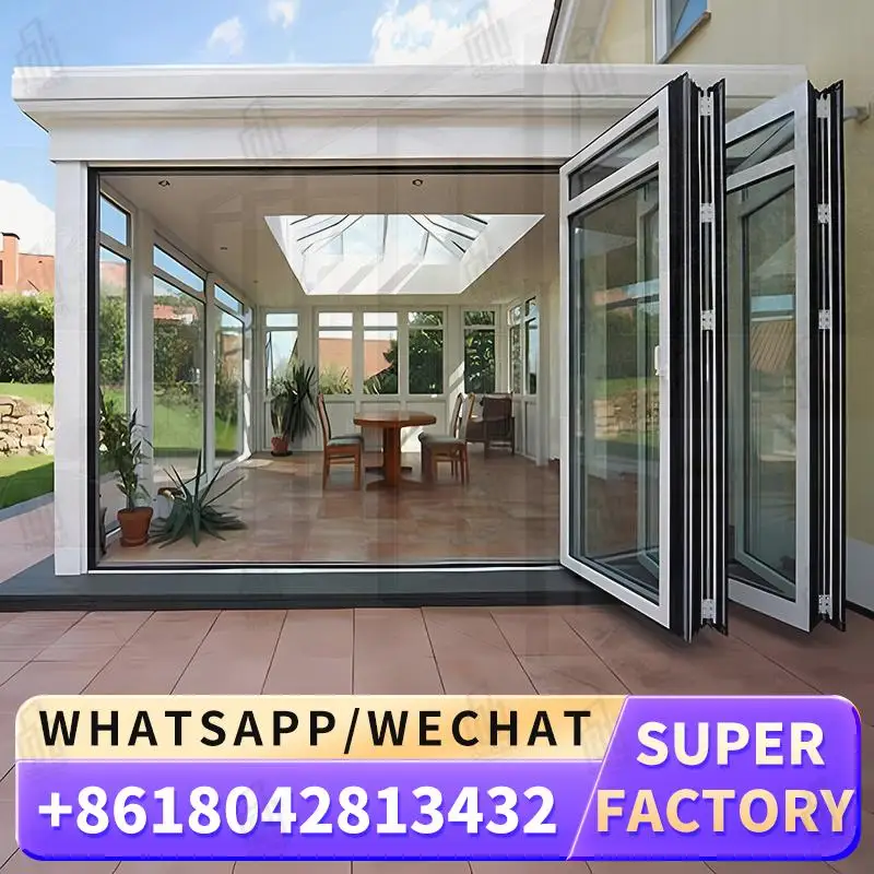 

75 Series Aluminum White Accordion Outdoor Tempered Glass Folding Bifold Patio Doors for Gardens Balconies Patios