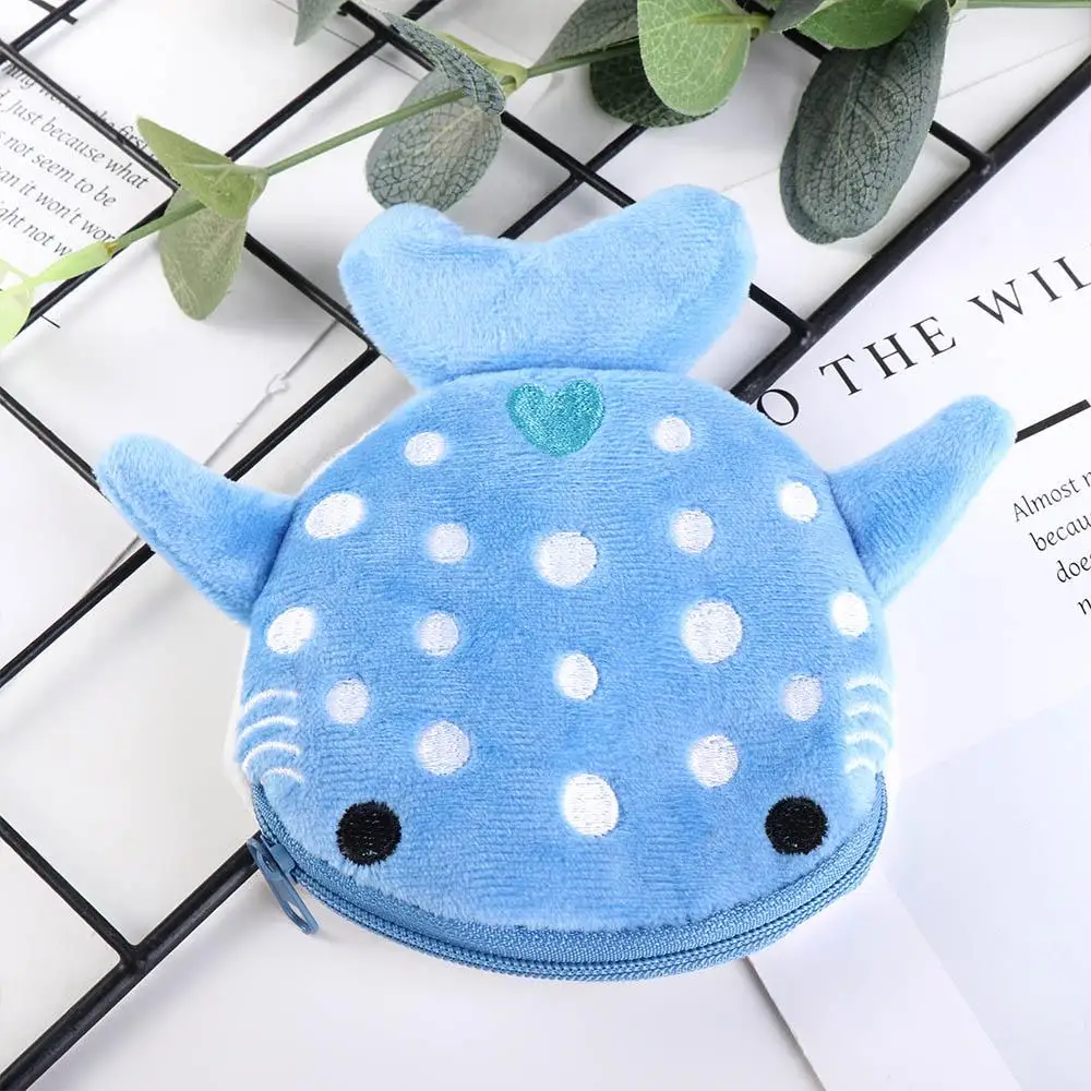 Tubarão Plush Coin Purse para mulheres, titular do cartão, saco cosmético, fone de ouvido, carteira de dinheiro, itens pequenos