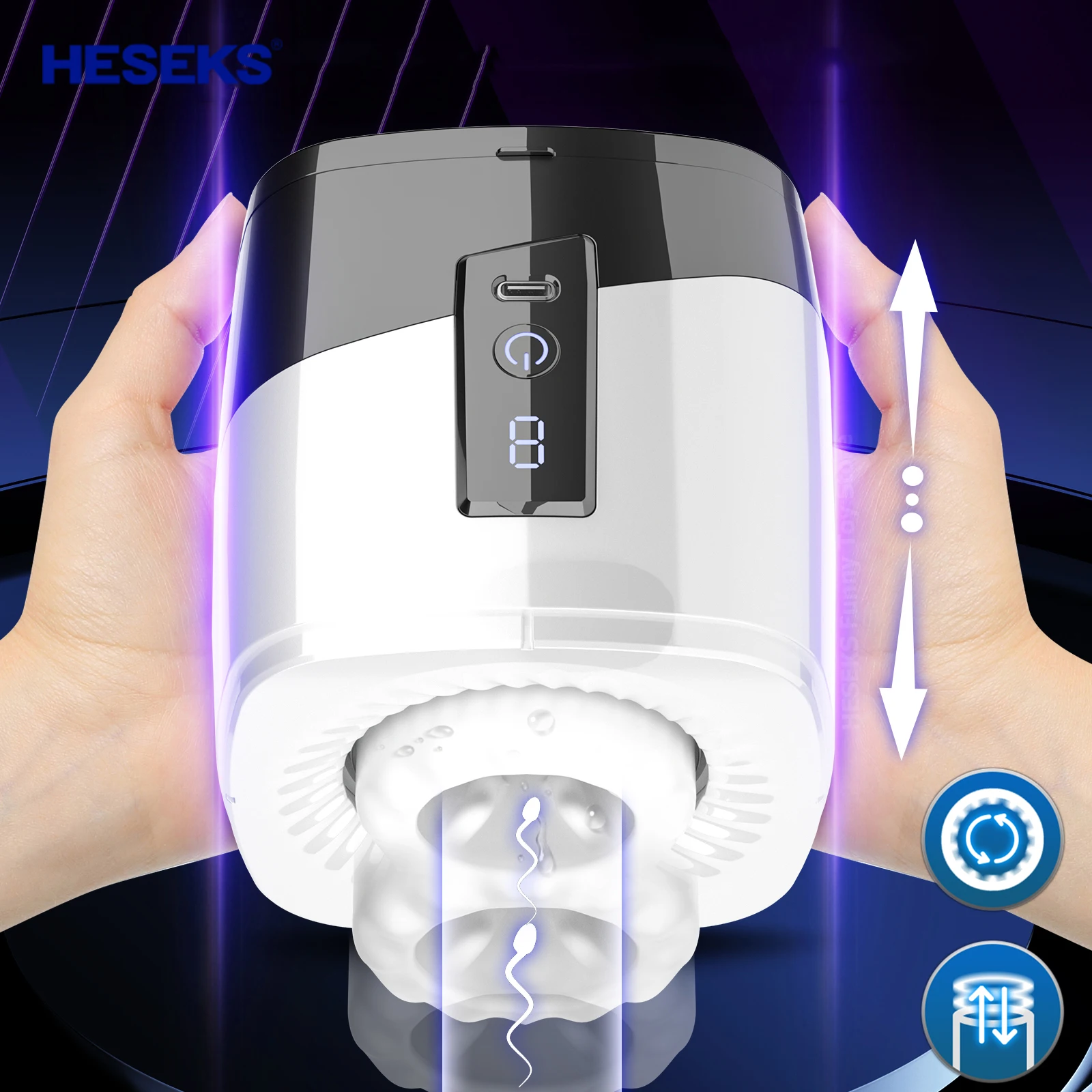 HESEKS Automatic 7 Thrusting Rotating Male Masturbator Portable Auto Stroker Masturbating Sex Machine Real Vagina for Men