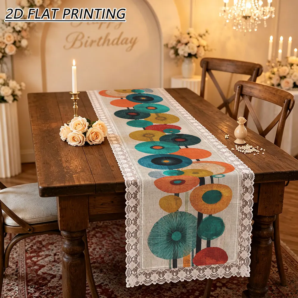 1pc Boho Geometric Circle Pattern Tulle Lace Table Runner For Dining Banquet Home Decor